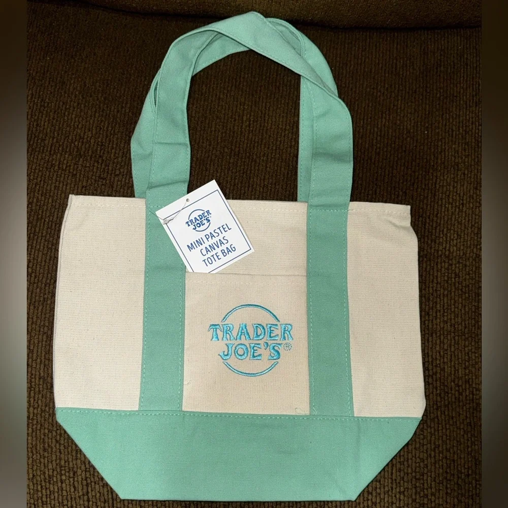 Trader Joe’S I Mini Totes (Lot of 3) I Pastel Colors: Green & Blue - Picture 3 of 7